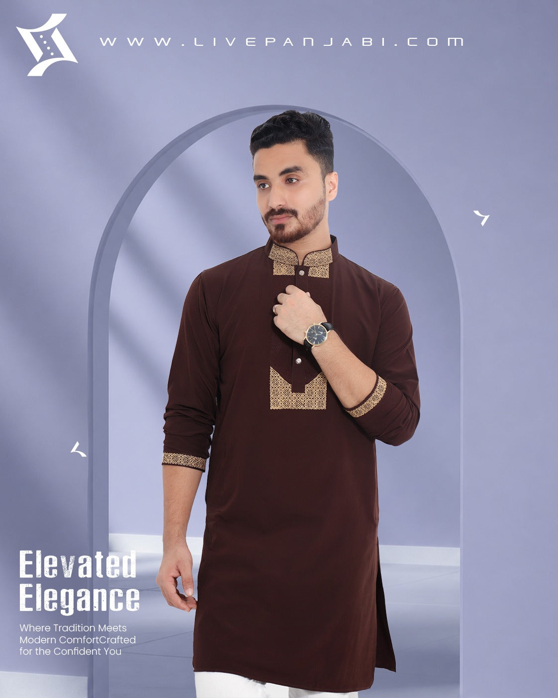 Royal Premium Quality Embroidery Panjabi – Coffee