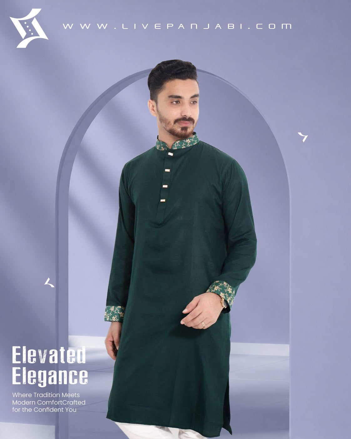 Exclusive Contrast Design Panjabi – Green
