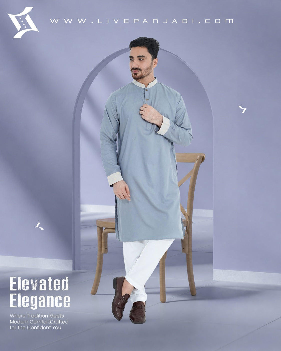 Exclusive Contrast Design Panjabi – Ash