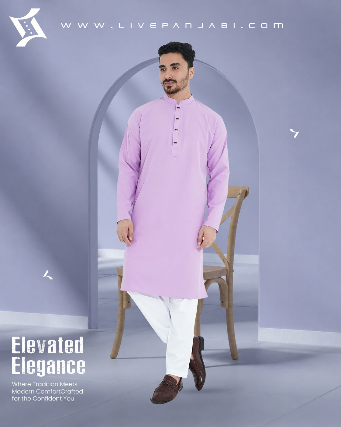 Signature Micro-Stitch Solid Panjabi – Pink