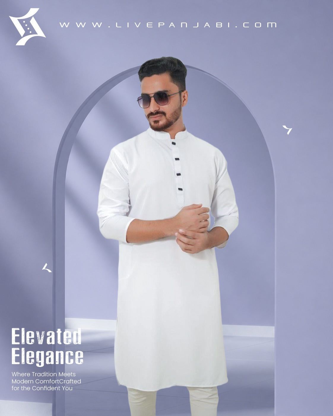 Signature Micro-Stitch Solid Panjabi – White