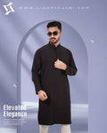 Signature Micro-Stitch Solid Panjabi – Black
