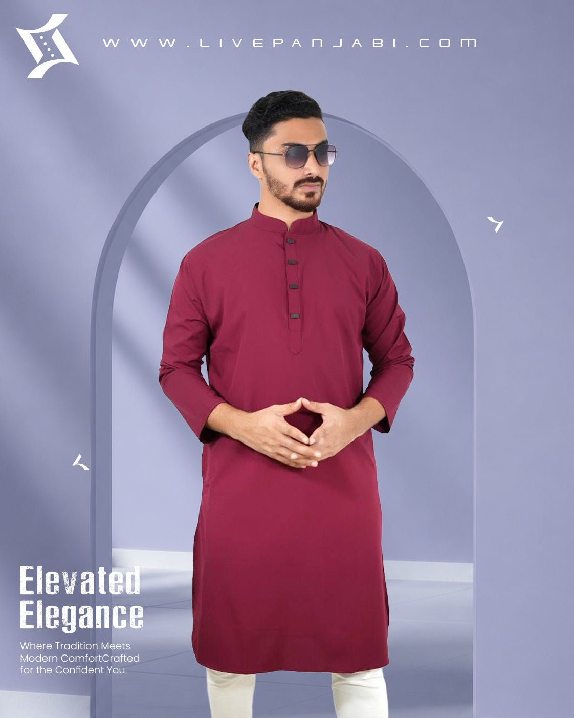 Signature Micro-Stitch Solid Panjabi – Maroon