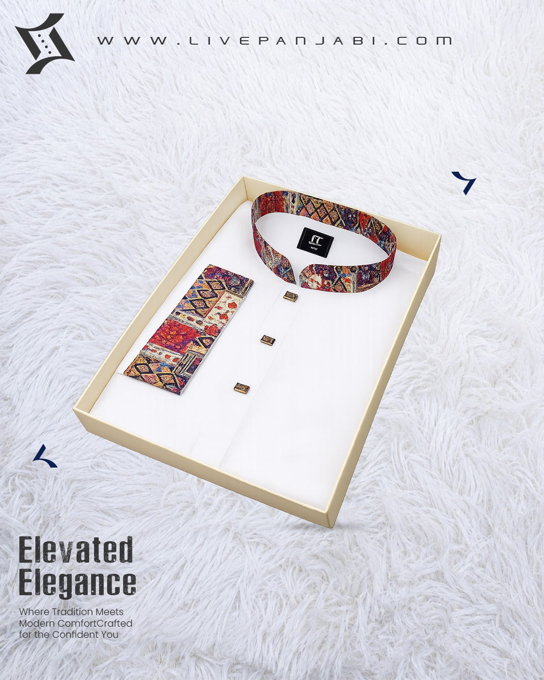 Exclusive Contrast Design Panjabi – White