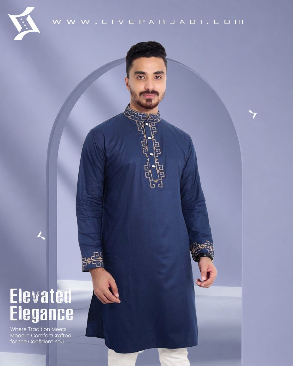 Royal Premium Quality Embroidery Panjabi – Navy Blue