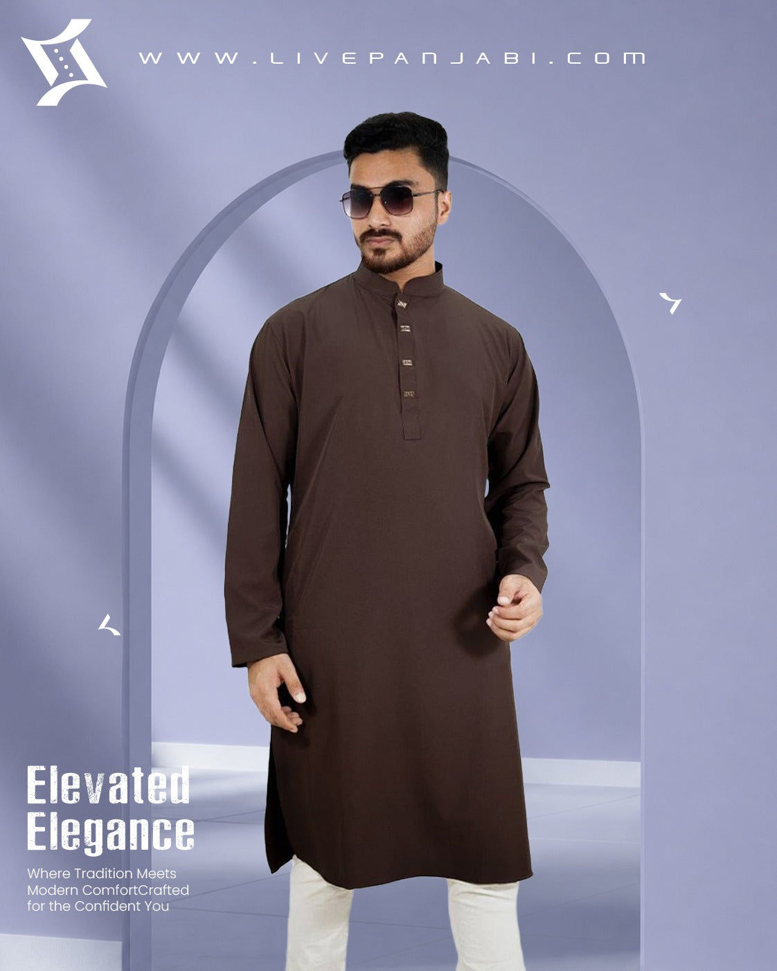 Signature Micro-Stitch Solid Panjabi – Coffee