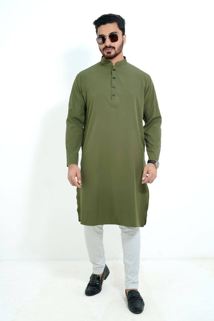 Signature Micro-Stitch Solid Panjabi – Oliv