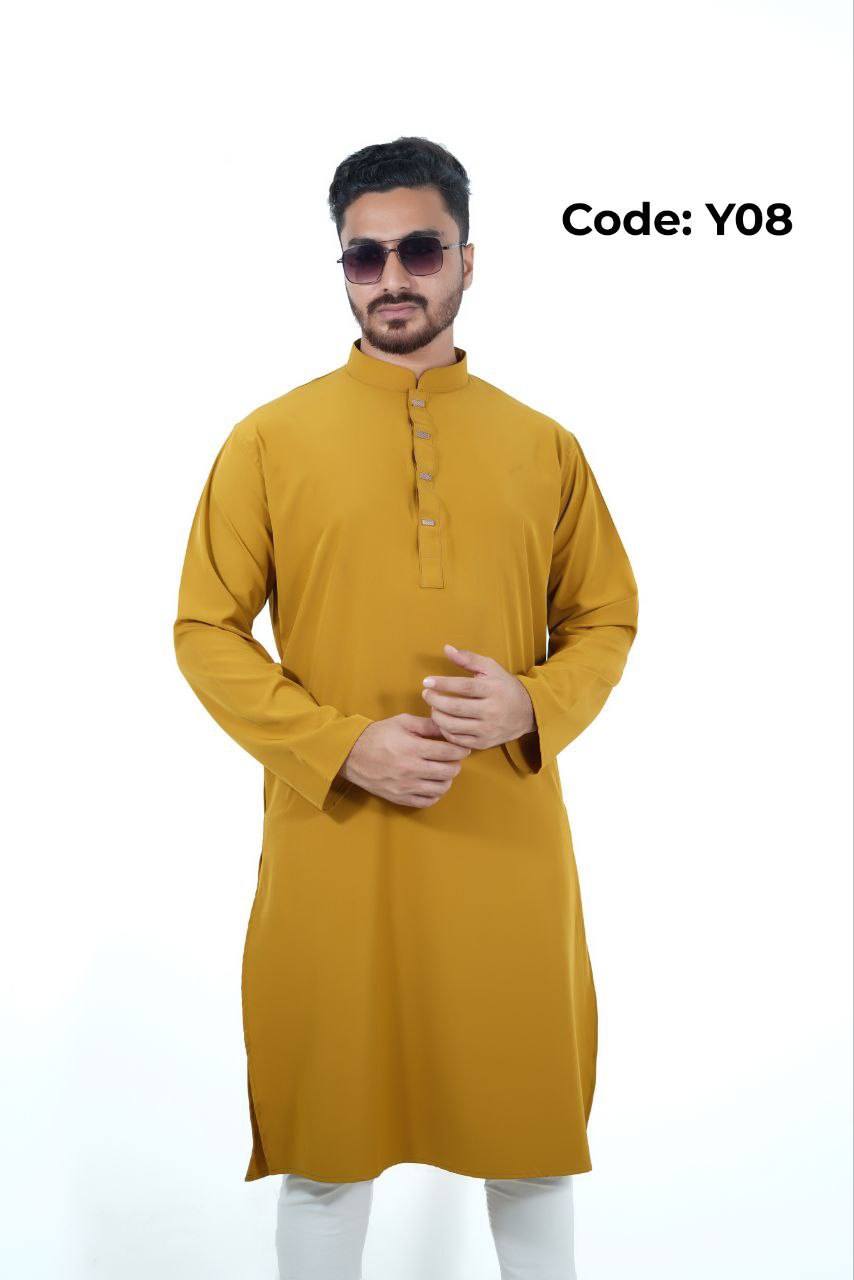 Signature Micro-Stitch Solid Panjabi – Yellow