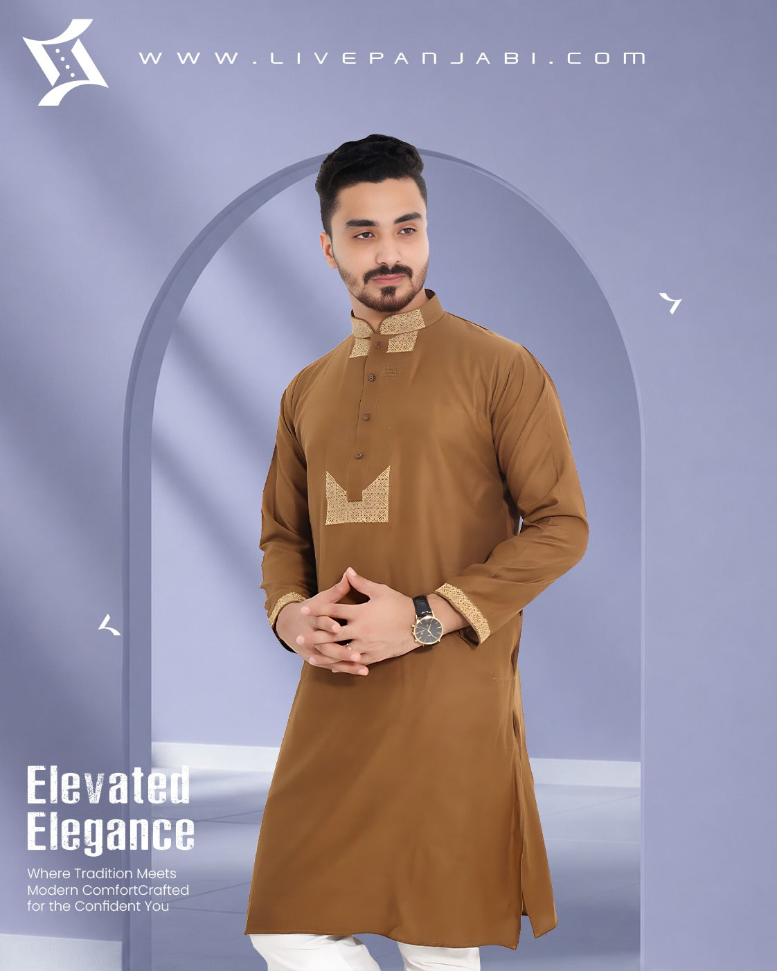 Royal Premium Quality Embroidery Panjabi – Bronze
