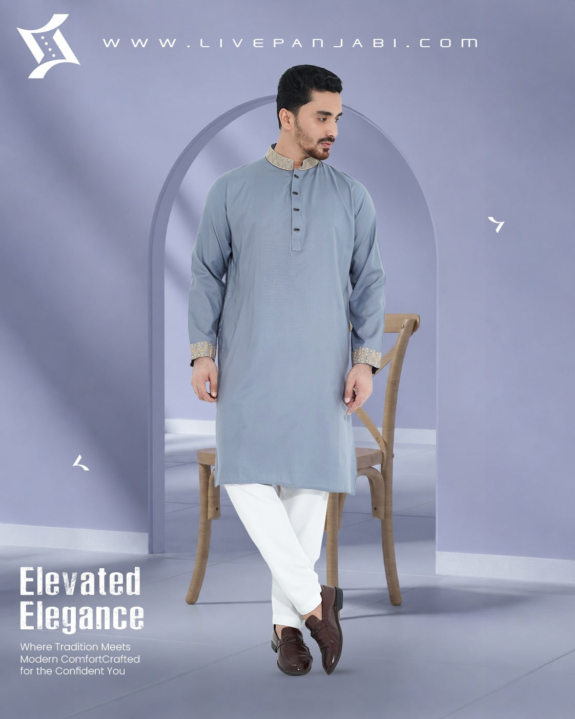 Royal Premium Quality Embroidery Panjabi – Ash