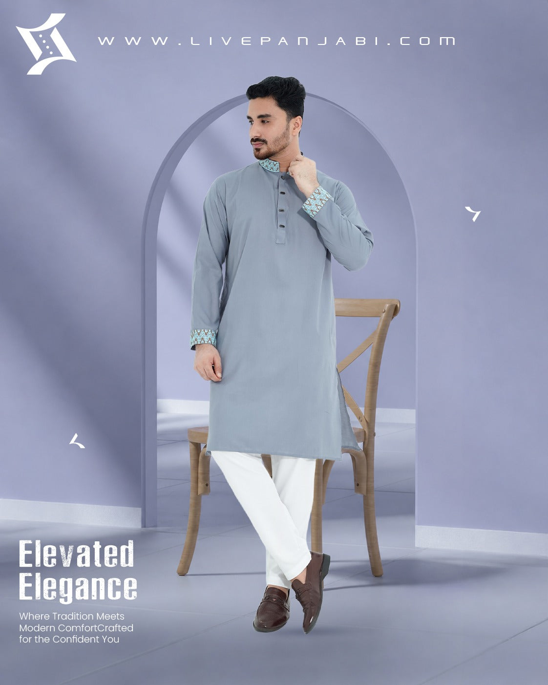 Royal Premium Quality Embroidery Panjabi – Ash